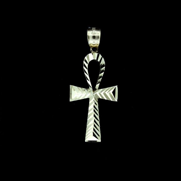 Real 10K Yellow Gold Diamond Cut Egyptian Ankh Cross Pendant